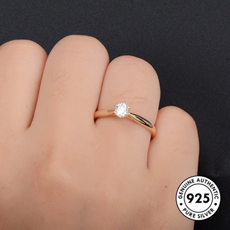 Cincin Sterling Silver 925 Model Mahkota Klasik Warna Rose Gold Untuk Wanita