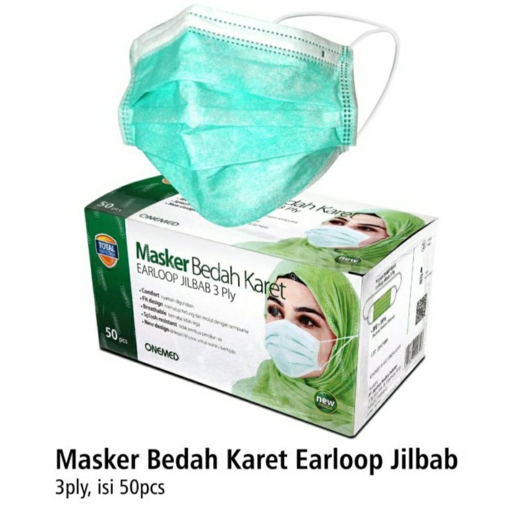 Masker Hijab Medis Onemed 3 Ply 20 Box