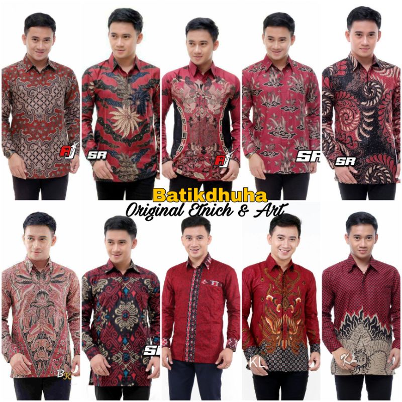 ATASAN BATIK PRIA LENGAN PANJANG WARNA MERAH MAROON / SERAGAM BATIK PRIA WARNA MAROON MERAH