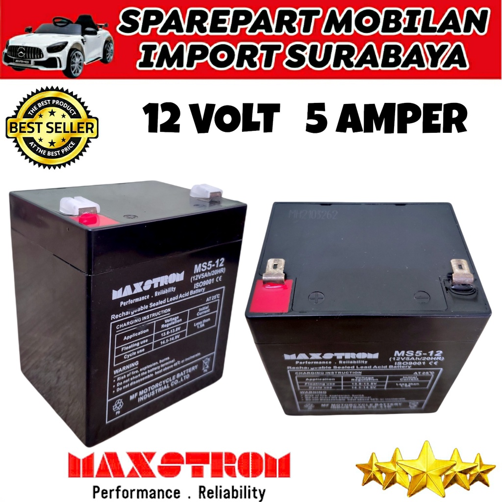 MAXSTROM 12V 5AH BATERAI MOBIL MOBILAN ANAK 12 VOLT 4.5AH BATTERY VRLA SEPEDA LISTRIK RIDE ON CAR TOYS CHILDREN PLIKO EXOTIC PASIFIC PMB