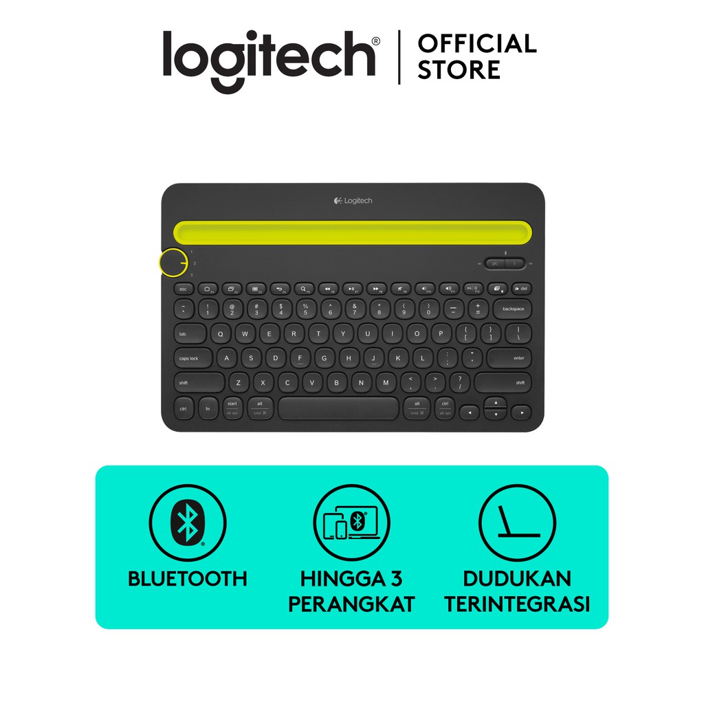 Logitech K480 Keyboard Wireless Bluetooth Portable Multi-Device untuk Windows, Mac, Android, iOS – Black