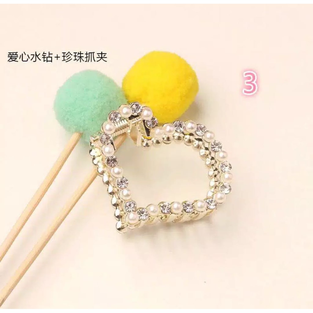 *ALIBABA1688*CODJepit Rambut Wanita korean Large Size Side Clip Pearl Hairpin Rhinestone Sweet Lovel