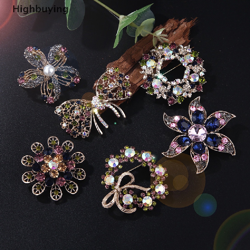 Hbid Bros Pin Korsase Elegan Desain Bunga Pita Hias Berlian Imitasi Multi Warna Untuk Wanita