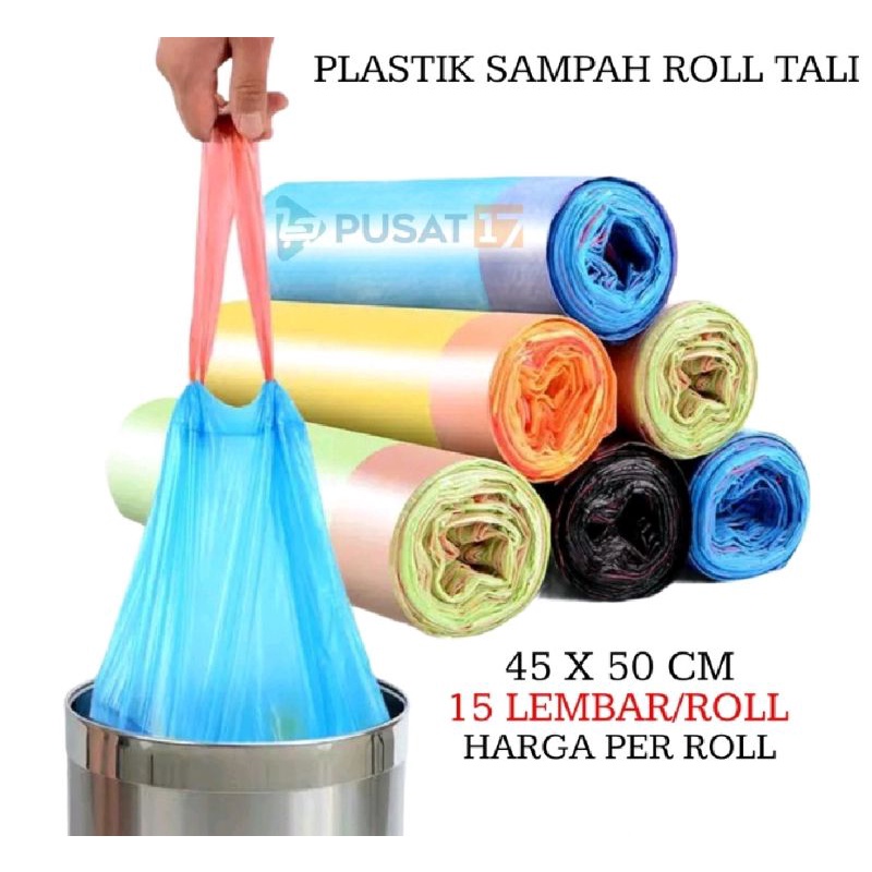 Jual Kantong Plastik Sampah Roll Dengan Tali 45x50cm Isi 15 Lembar Kantong Plastik Gulung 7295