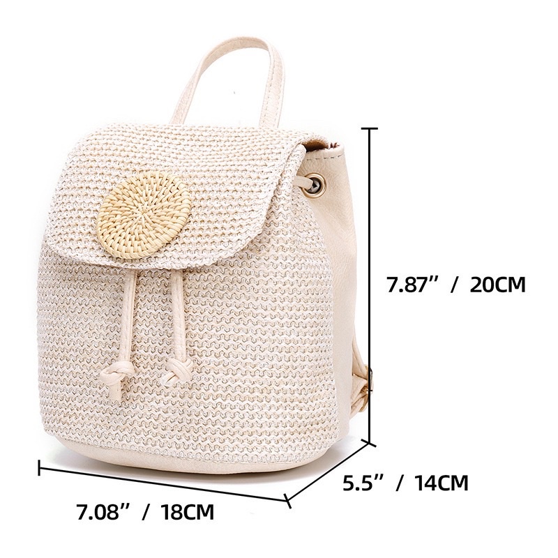 Tas Ransel Kecil Wanita Tas Cewek Mini Woven Straw Backpack OY