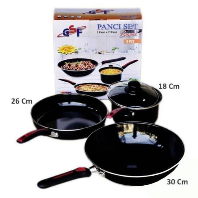 Panci Set Teflon  Enamel Anti  Lengket  Set 4pcs Wajan Pan 