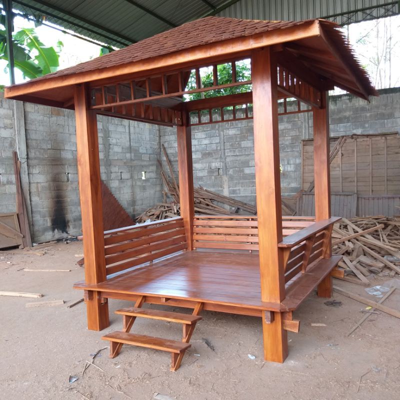 Gazebo Kayu Jati Ukuran 2x2 Meter Atap Sirap Shopee Indonesia