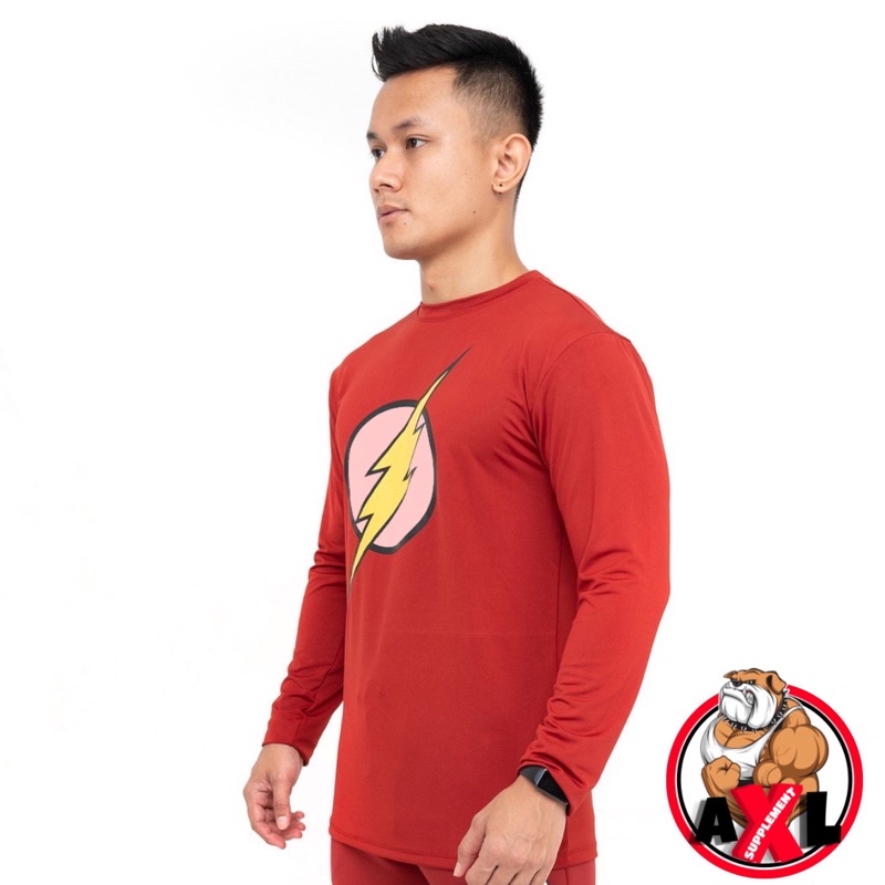 Kaos Lengan Panjang Sport Olahraga Flash Merah