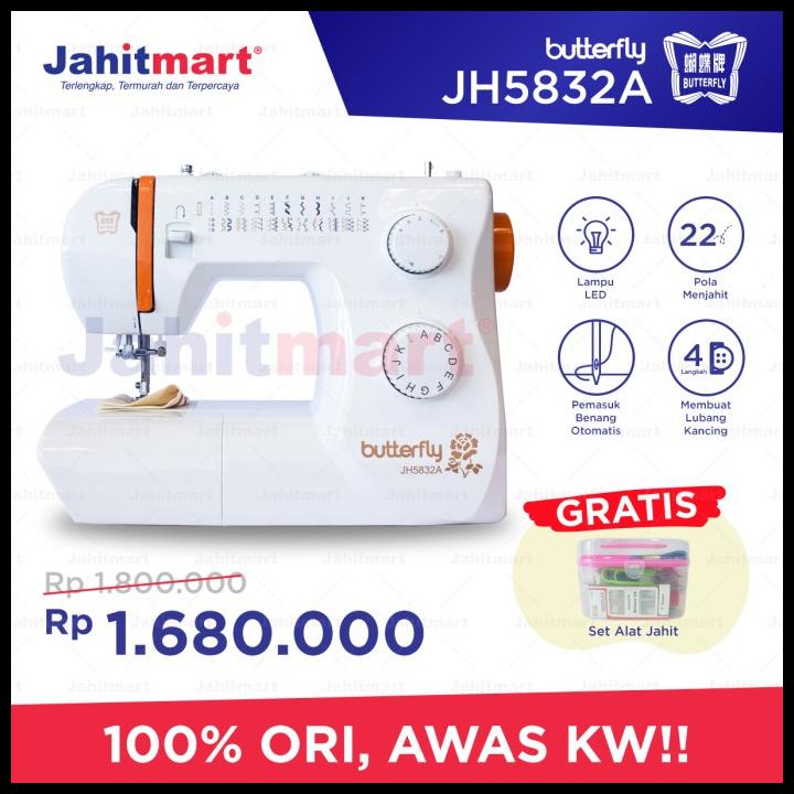 Mesin Jahit Butterfly Jh-5832-A Multifungsi (Portable)