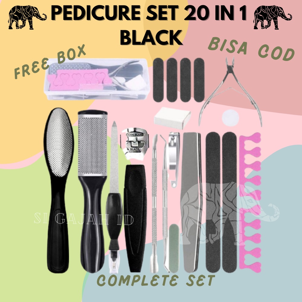 BISA COD Alat Perawatan Kaki Manicure Pedicure Profesional Foot Care Scraper Set 20 in 1 Black