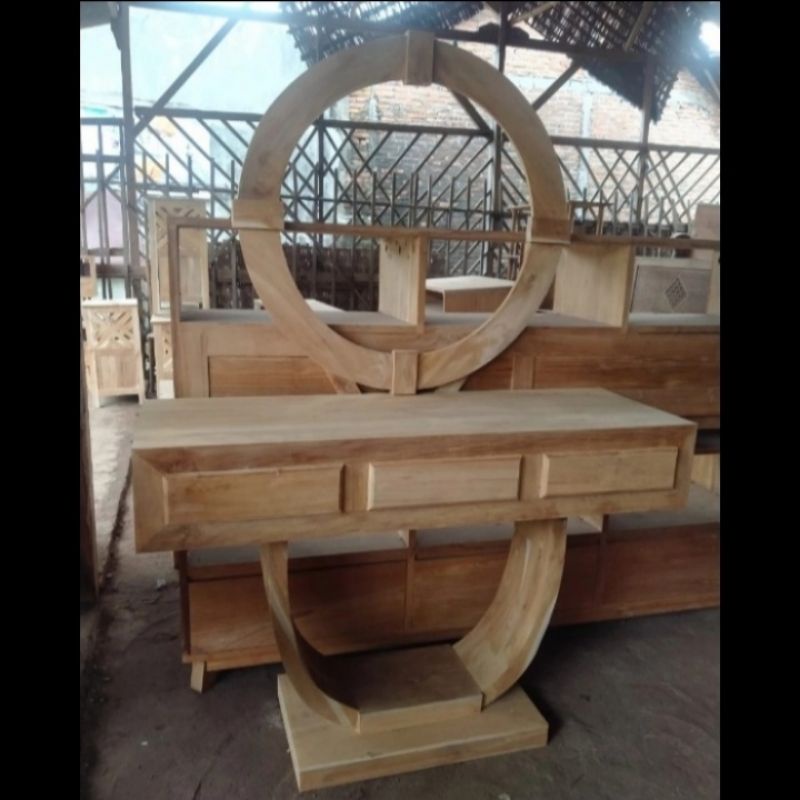 Meja Rias Cermin Bundar Kayu Jati Mebel Jepara Mentahan