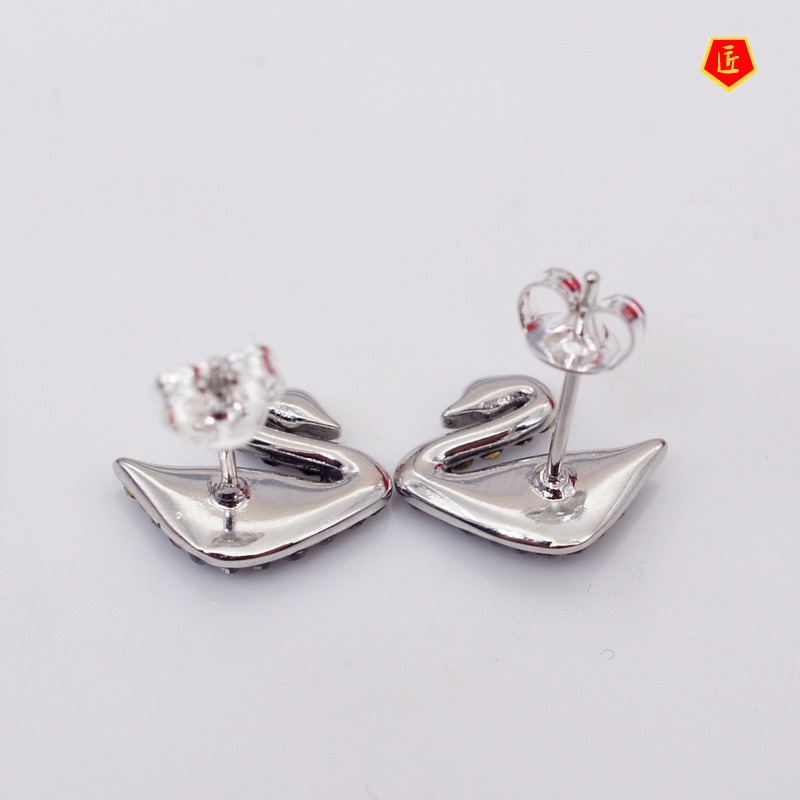 [Ready Stock]925 Silver Temperament Korean Style Black Swan Pearl Earrings