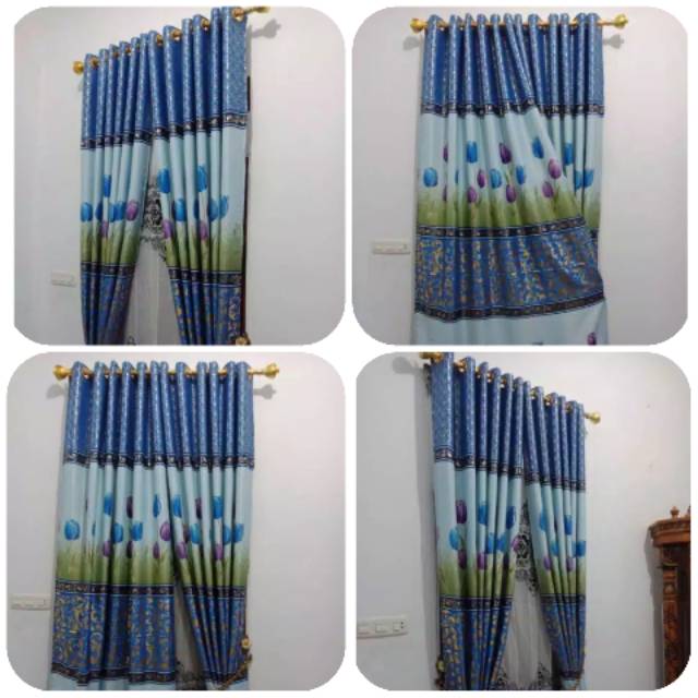 Hordeng gorden blackout print emas motif bunga tulip (bonus tali)