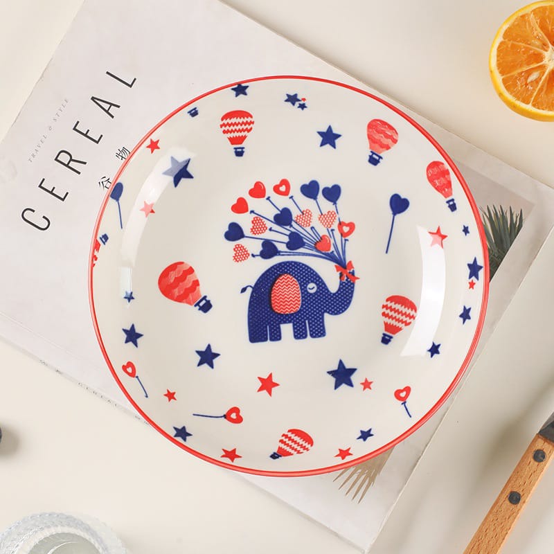 Piring Keramik Korea Motif Nanas/Strawberry/Pohon/Bunga Rose Pink Variasi 20cm-GAJAH 20CM