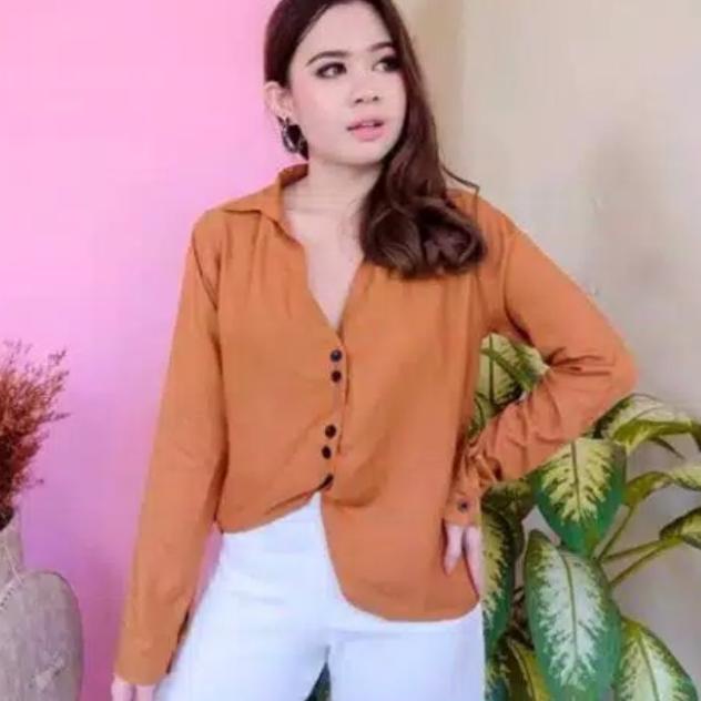 ➦ kemeja wanita V Carol Tshirt / Kemeja Carol (Bahan Tebal) - mustard ➻