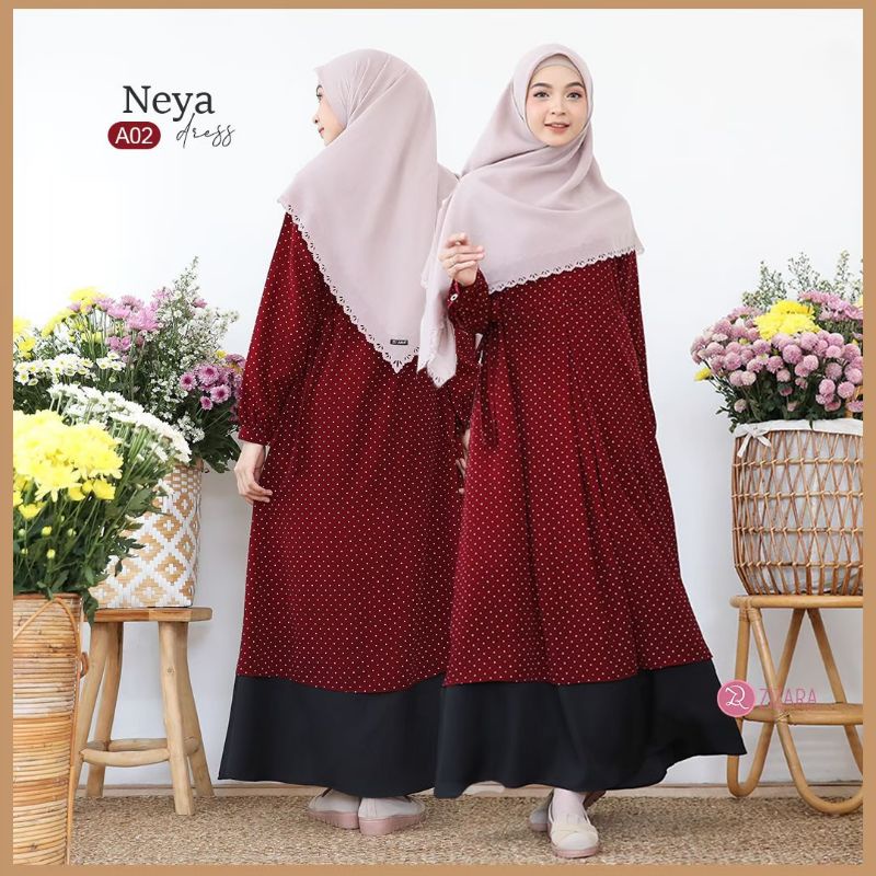 Gamis Motif Polkadot Neya Dress By Zizara Bahan Wolfis dan Syakilla