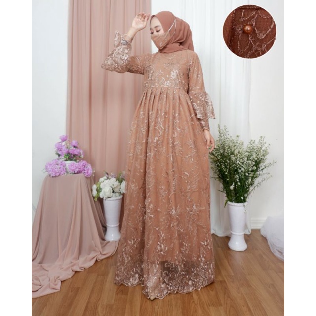 Gamis brokat tulle/ dress nurlela /kebaya modern/gamis tulle/fashion muslim