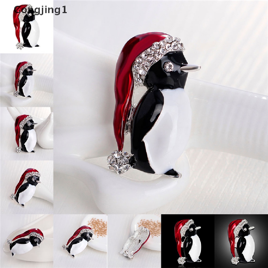 Gongjing1 1pc Bros Pin Bentuk Penguin Natal Aksen Berlian Imitasi Untuk Hadiah / Pesta