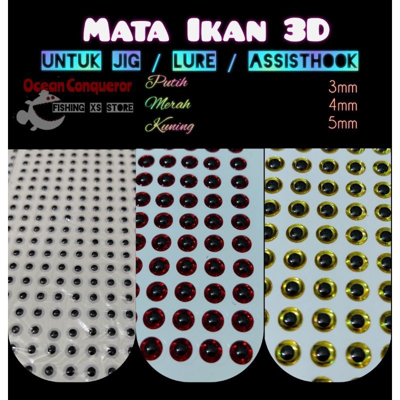 Stiker Mata Ikan 3D 3mm 4mm 5mm untuk Jig Minnow Assisthook