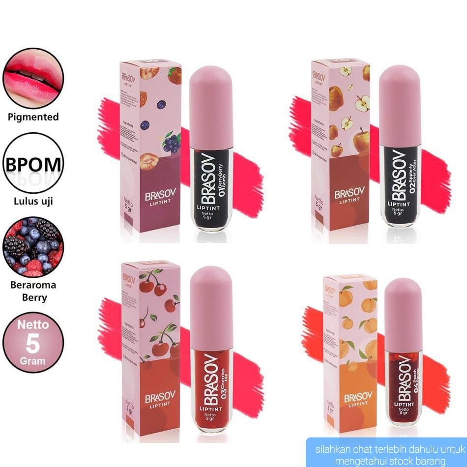 BRASOV LIPTINT 5GR LIP TINT CARE KOSMETIK APPLE BERRY CHERRY DAN PEACH