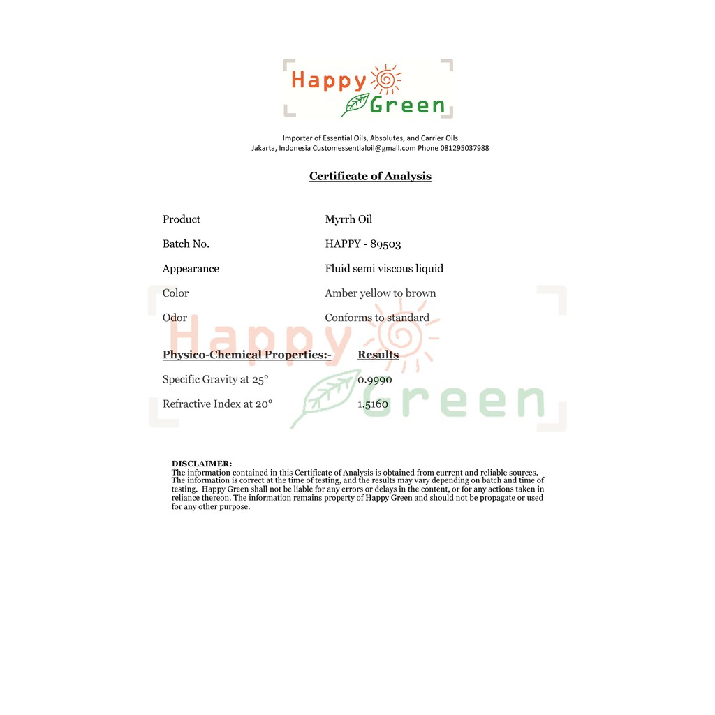 Happy Green Myrrh Essential Oil  - Minyak Essensial Mur Cair