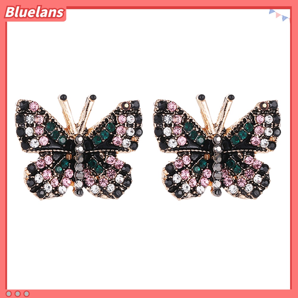 Anting Stud Desain Kupu-Kupu Aksen Berlian Imitasi Untuk Wanita