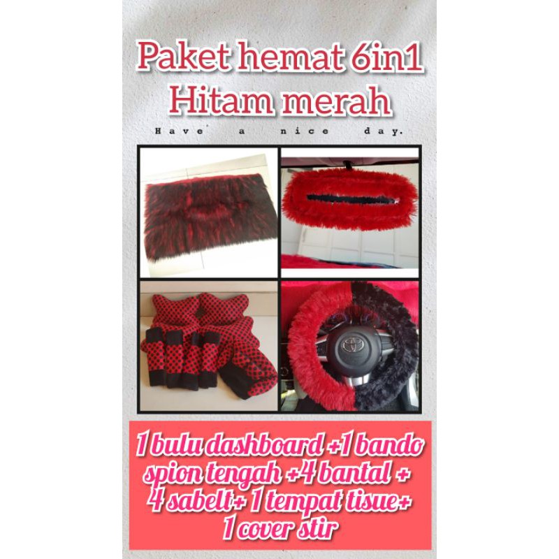 Pahe 6in1 bulu dashboard gradasi bantal leher tempat tisue cover stir