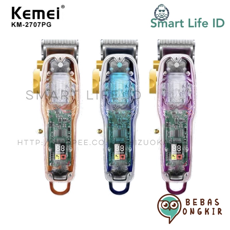 Kemei KM-2707PG Alat Cukur Rambut Transparant Cover Hair Clipper Elektrik Mesin Cukuran KM 2707 PG