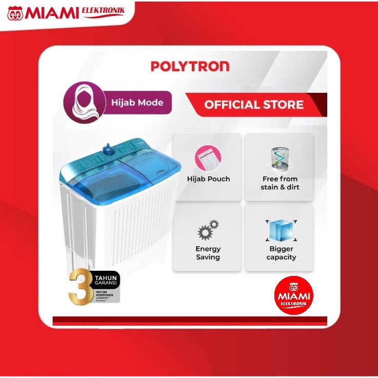 POLYTRON Mesin Cuci 2 Tabung Primadona Samba 7 Kg PWM 7072