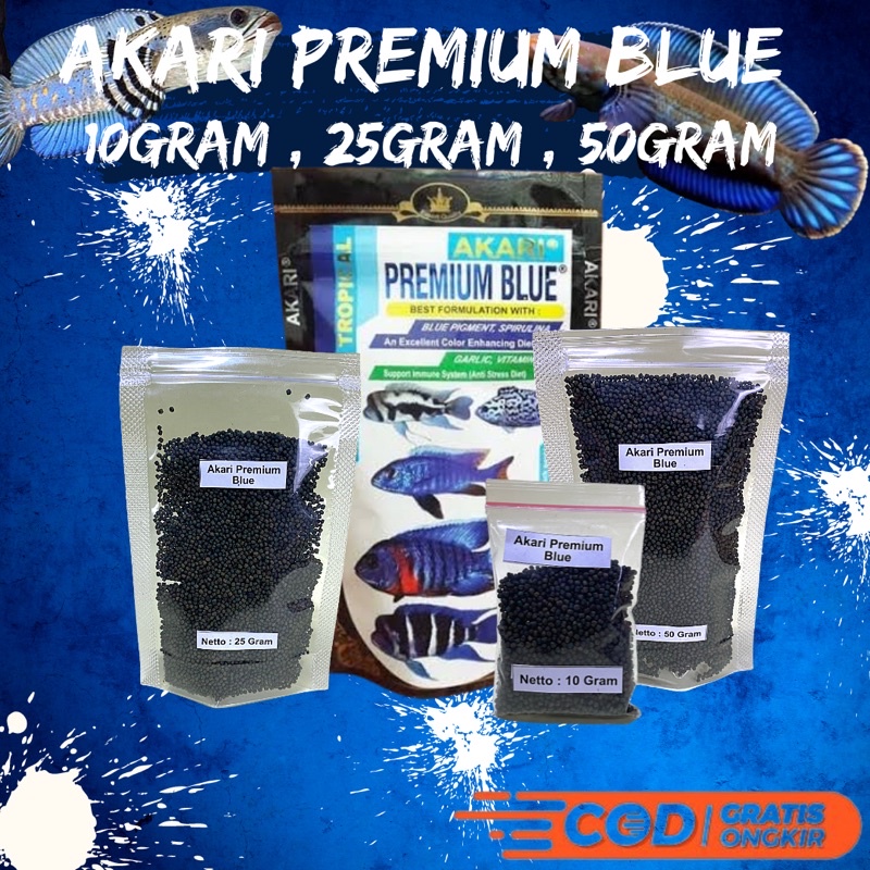 PELET IKAN AKARI PREMIUM BLUE REPACK 10 GRAM 25 GRAM 50 GRAM PAKAN CHANNA PULCHRA ORNA ANDRAO LIMBAT