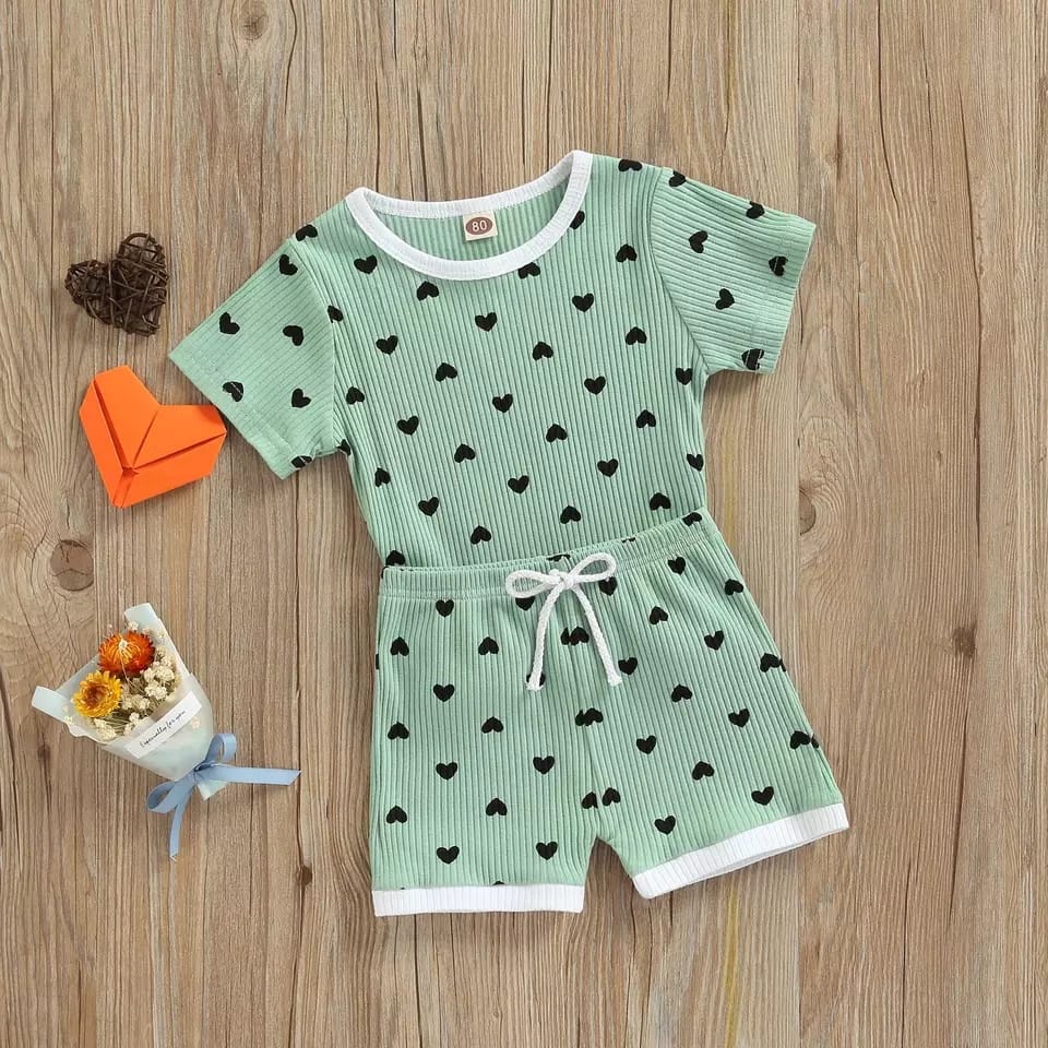 BEFAST - ZTL OOTD Setelan Anak GRACIA / SET ANAK SUZUKA LOVE / Oneset Balita Keluaran Terbaru / Set Atasan Kaos Lengan Pendek+Celana Pendek / Pakaian Anak Casual / Oneset Motif Love / Terlaris