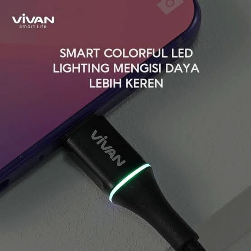 (VIVAN VD-M) Kabel Data Vivan Micro Usb &amp; Type C Quick Charge 2.4A Led Light Smart Protection Cable