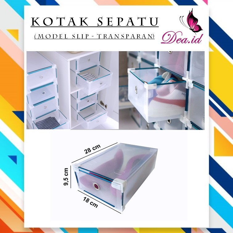 [DEASTORE] KOTAK SEPATU SLIDE - WARNA LIST METAL RING SUDUT - PLASTIK TRANSPARANT SHOE BOX