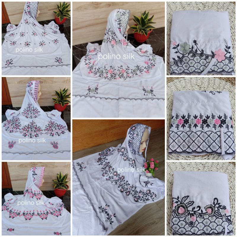 MUKENA TERUSAN DEWASA MUKENA TERUSAN TERLARIS BORDIR HITAM PINK BAHAN POLINO SILK SUPER GRADE AAA MU