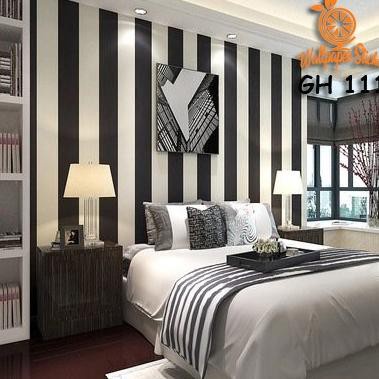 COD - PROMO PAKET 5ROLL (BUY 4 GET 1 FREE) Wallpaper Sticker Dinding Walpaper Stiker Ruang Tamu Walpeper Tembok Kamar Tidur Motif SALUR HITAM Elegant PUSAT WALLPAPER