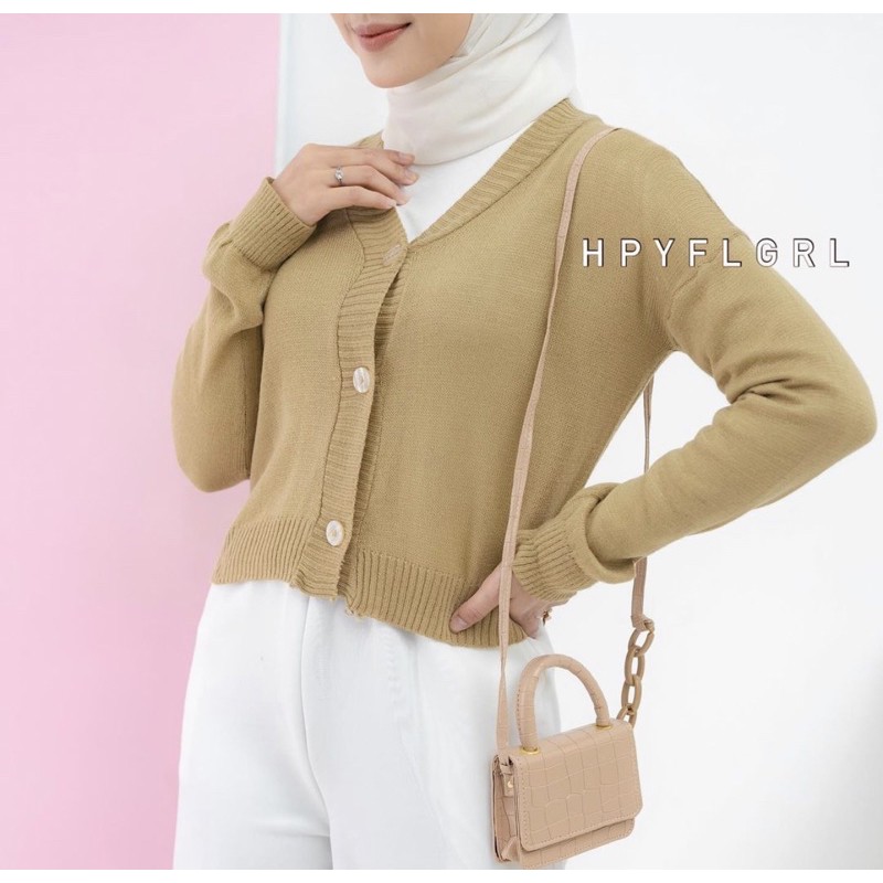 GFS Balona Cardigan Rajut Wanita Lengan Balon all size (ld 100-114)-Okti cream