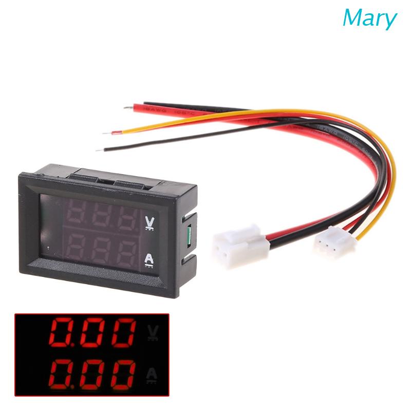 Mary Voltmeter Ammeter Digital 0.28 &quot;DC 100V 10A Amp Voltage Meter Tester 3 Bits Warna Biru + Merah