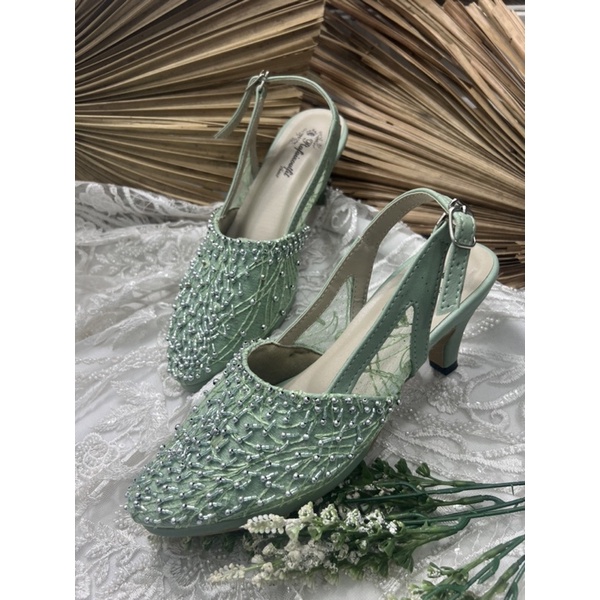 sepatu wanita wedding Sabrina hijaumint 7cm lancip