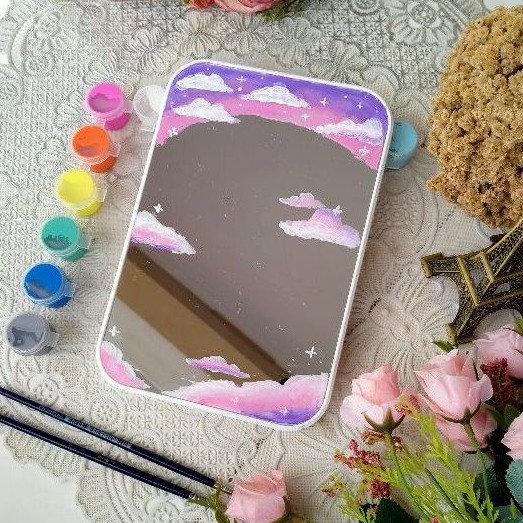 mirror painting / cermin lukis / painted mirror purple cloud CERMIN AESTHETIC KADO ULANG TAHUN