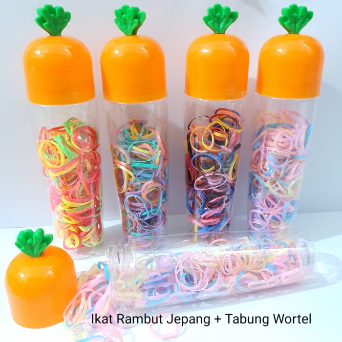 Ikat Karet Rambut Elastis Jepang + Tabung Wortel Lucu Unik Murah