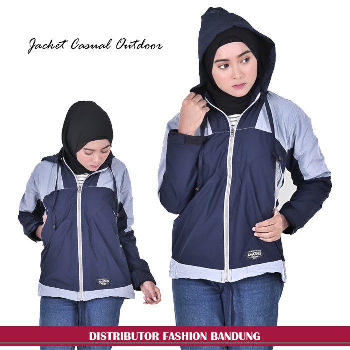 Jaket Wanita Jacket Gunung Wanita Jaket Waterproof Wanita Justrue 02 - Navy, XL(D0R3) BAHAN PREMIUM 