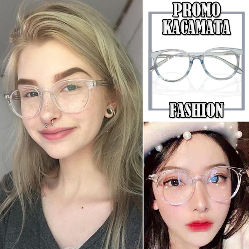 Kacamata Transparan Fashion Wanita pria Frame Oval Bulat Sunglasses Lens Transparan Kaca mata bening