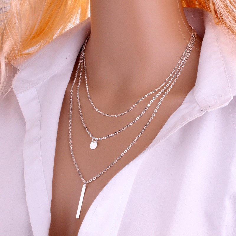 Kalung 3 Layer Liontin Necklace - Fashion Wanita Multi-layer Kalung Panjang