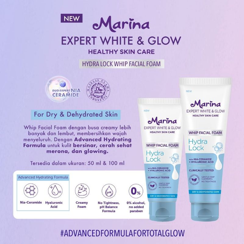 MARINA GEL FACIAL FOAM - EXPERT WHITE AND GLOW - SKIN CLEANSER - BRIGHT BOOSTER - HYDRA LOCK