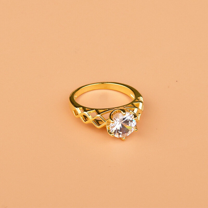 Cincin Lapis Emas Model Hollow Aksen Berlian Zircon Untuk Hadiah
