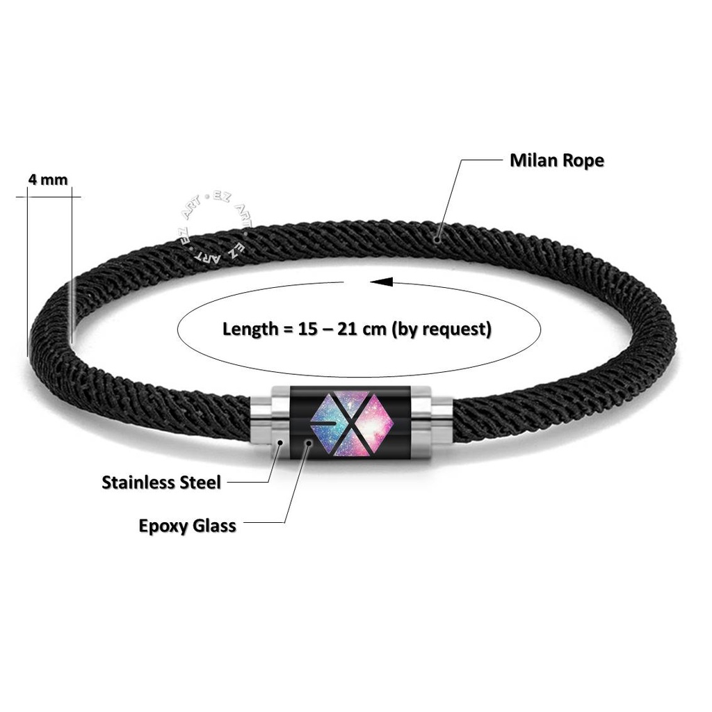 GELANG TALI SERUT LOGO KPOP EXO NYLON HONGKONG MILAN ROPE KAIT TABUNG STAINLESS STEEL