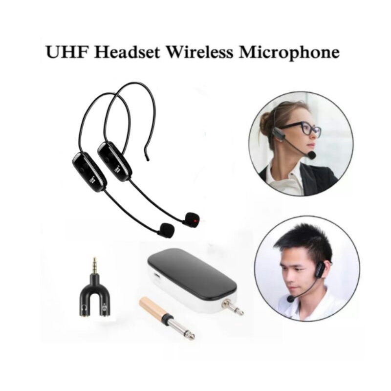 samsung double dual mic wireless uhf mikrofon microphone headset jepit imam masjid musholla guru tou