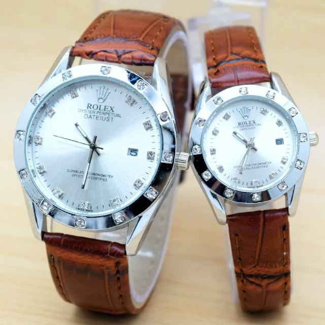 Jam Tangan Pria Wanita Couple Rolex Oyster Perpetual Date Leather