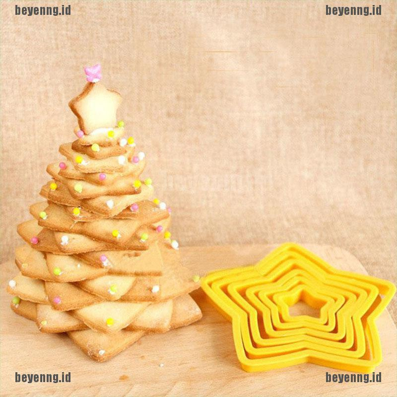 Bey 6Pcs / set Cetakan Pemotong Kue / Biskuit Bentuk Pohon Natal / Bintang