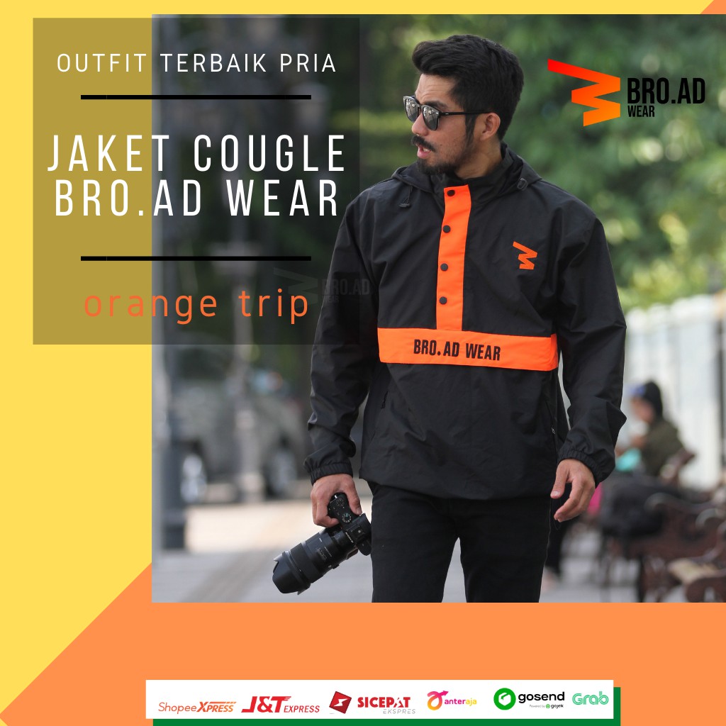 Jaket Parasut Pria Cougle Gunung Coach Touring Outdoor Cowok Hoodie Orange Trip Jumbo Free Waistbag